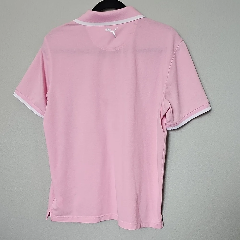 Puma Pink Men's Golf Polo Arnold Palmer invitational Signature Tipped Medium - Picture 8 of 9